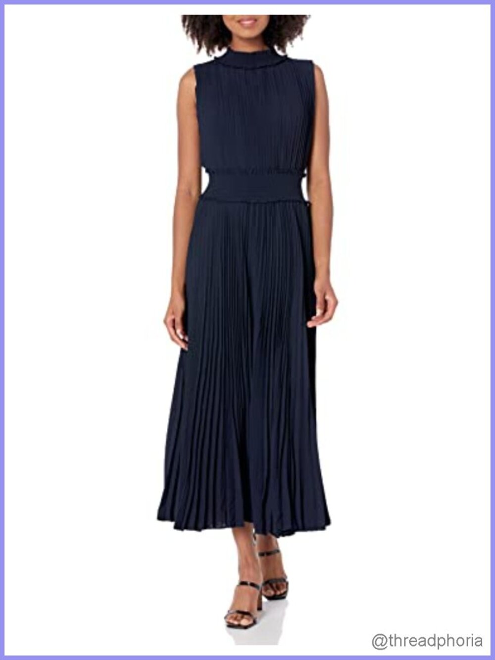 Smocked High Neck Pleated Maxi Dress Sleeveless Chiffon